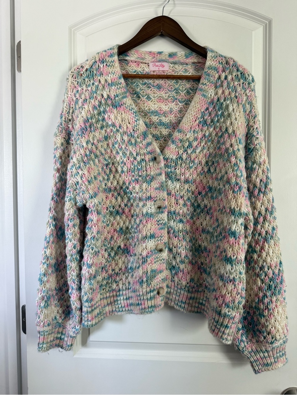 Pink Lily Multicolor Knit Cardigan - Cream, Pink, Blue, Green